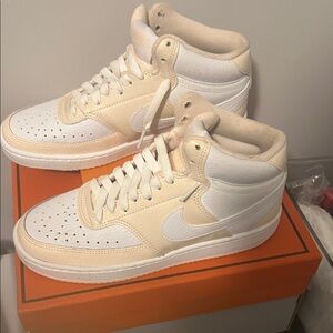 White and Cream High-Top Sneakers